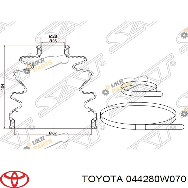 044280W070 Toyota Пильник ШРУСа зовнішній, правий