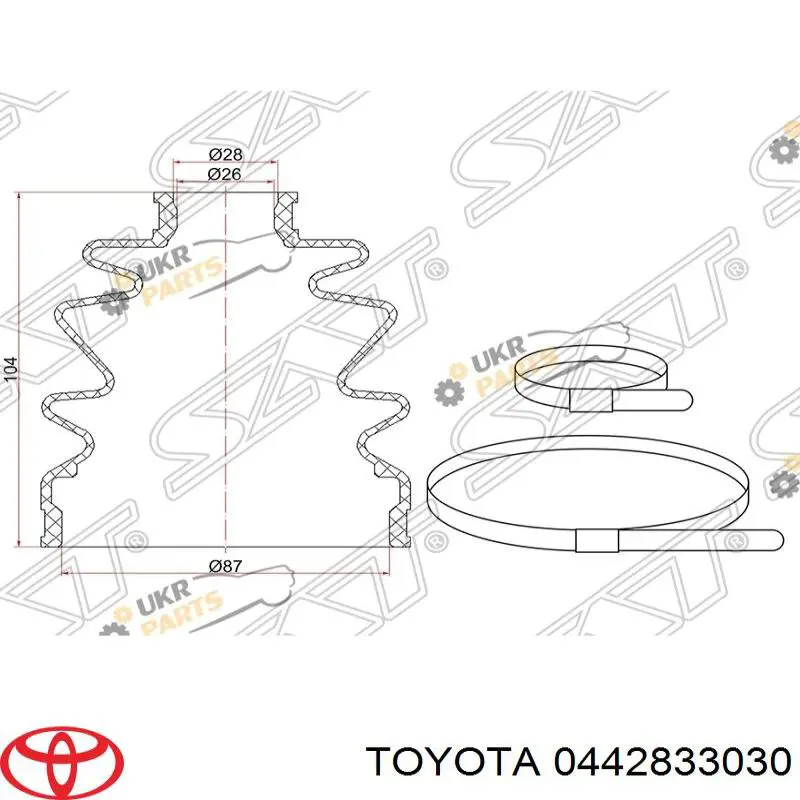Пильник шарніра кутових швидкостей зовнішній передній Toyota 0442833030 ціна, від 8.28 USD