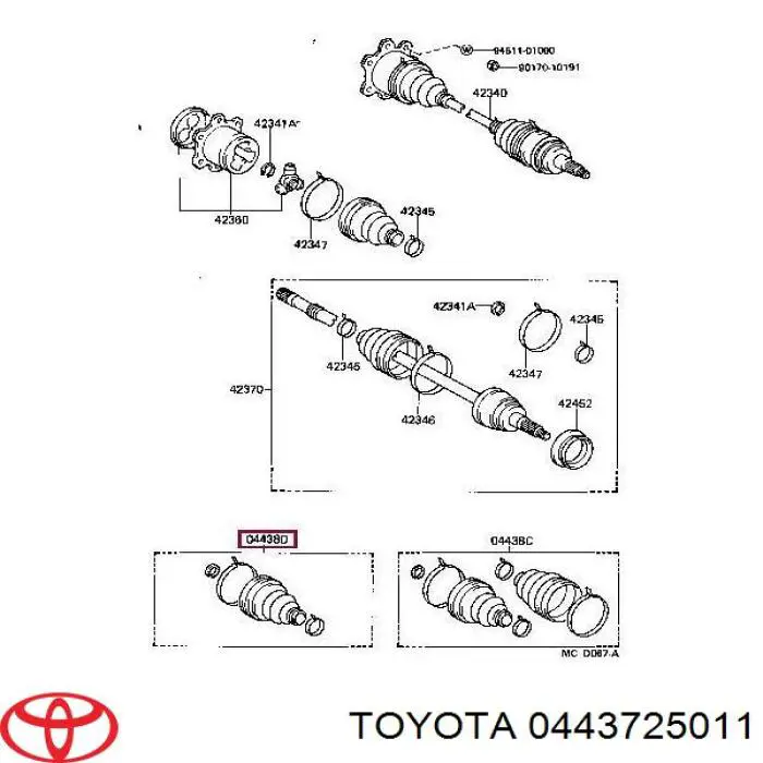 Пильник ШРУСа внутрішній, передній піввісі 0443725011 Toyota