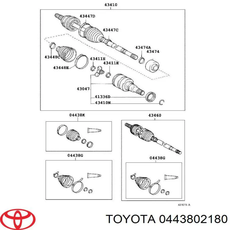 Пильник ШРУСа внутрішній, передній піввісі 0443802180 Toyota