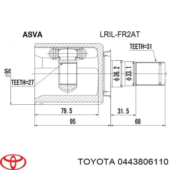 Купити 0443806110 Toyota Пильник шарніра кутових швидкостей внутрішній передній