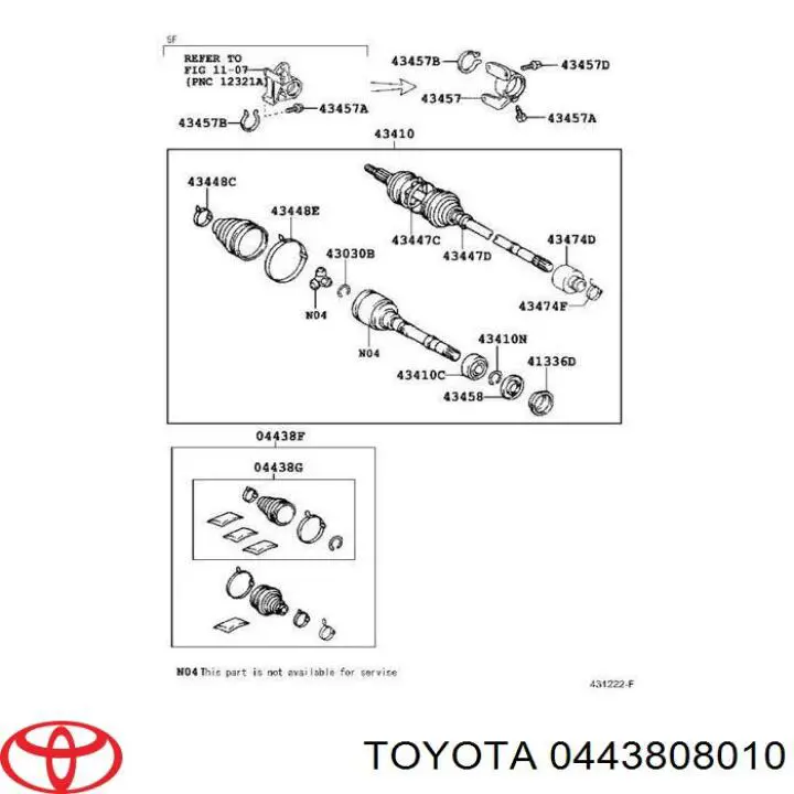 Пильник ШРУСа внутрішній, правий Toyota 0443808010 ціна, від 46.78 USD