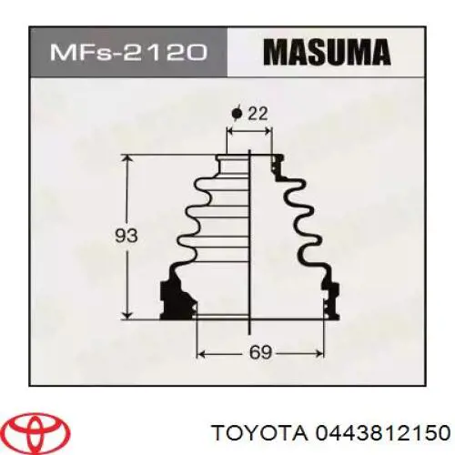 443812150 Toyota пильник шруса зовнішній, передній піввісі