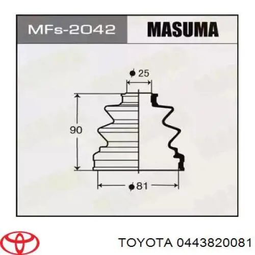 0443820081 Toyota пильник шруса внутрішній, передній піввісі