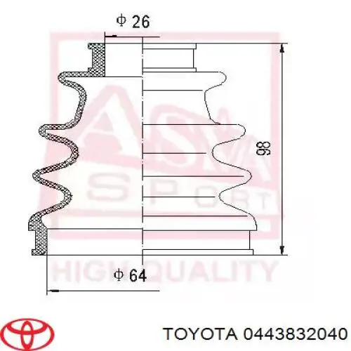 0443832040 Toyota пильник шруса внутрішній, передній піввісі