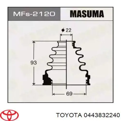 Купити 0443832240 Toyota Пильник гранати внутрішній, правий