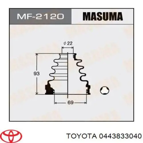 0443833040 Toyota Пильники ШРУСів передній піввісі, комплект