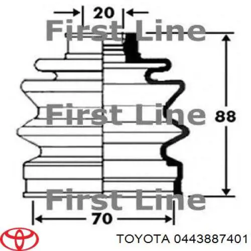 0443887401 Toyota Пильник ШРУСа зовнішній, передній піввісі