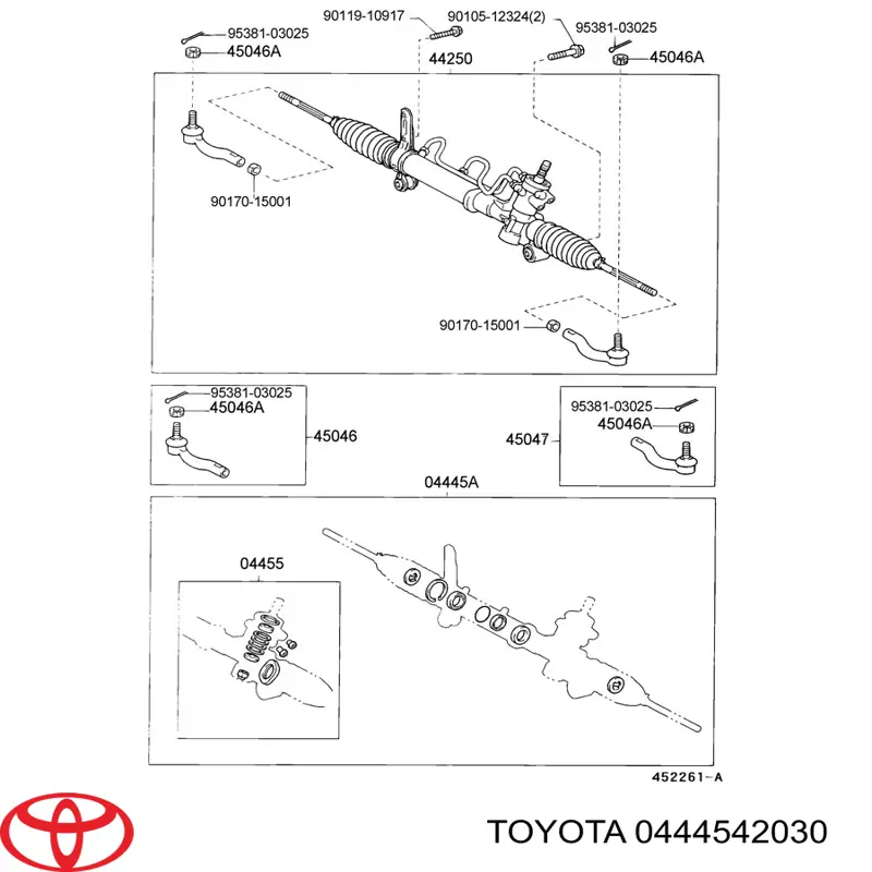 Ремкомплект рульової рейки 0444542030 Toyota