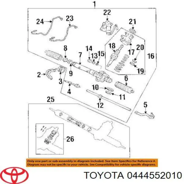 Ремкомплект рульової рейки (механізму) г/у, (комплект ущільнень) Toyota Yaris VERSO (NCP2) (Тойота Яріс)