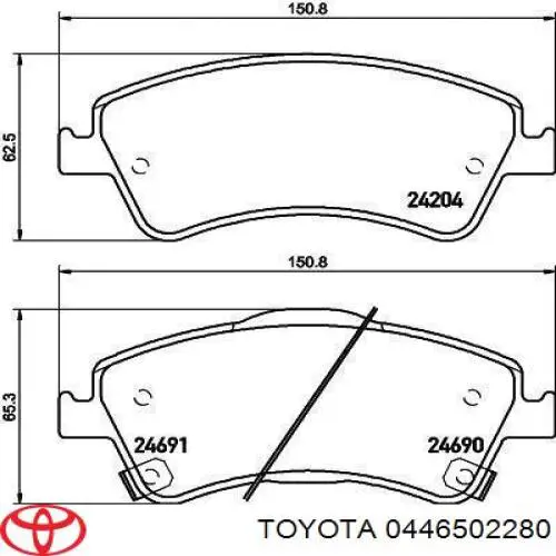 Купити 0446502280 Toyota Колодки гальмівні передні, дискові