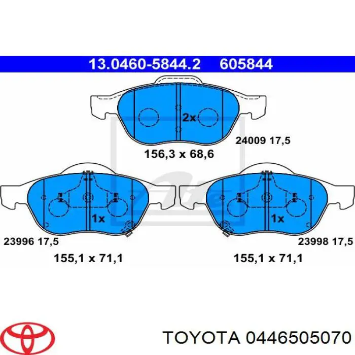 Купити 0446505070 Toyota Колодки гальмівні передні, дискові