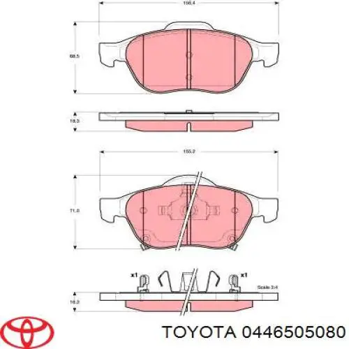 Передні тормозні колодки 0446505080 Toyota