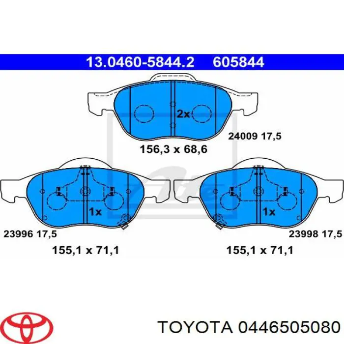 Гальмівні колодки Toyota 0446505080 ціна, від 23.48 USD