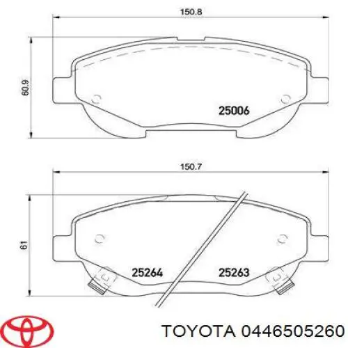 Передні тормозні колодки 0446505260 Toyota