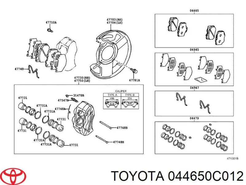 Колодки гальмівні передні, дискові 044650C012 Toyota