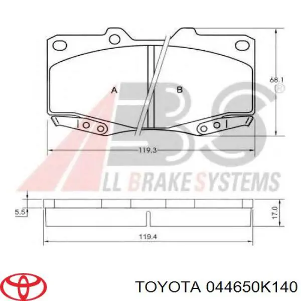 Гальмівні колодки Toyota 044650K140 ціна, від 32.94 USD