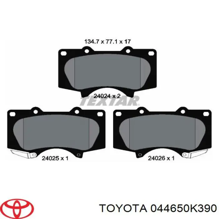 Колодки гальмівні передні, дискові 044650K390 Toyota