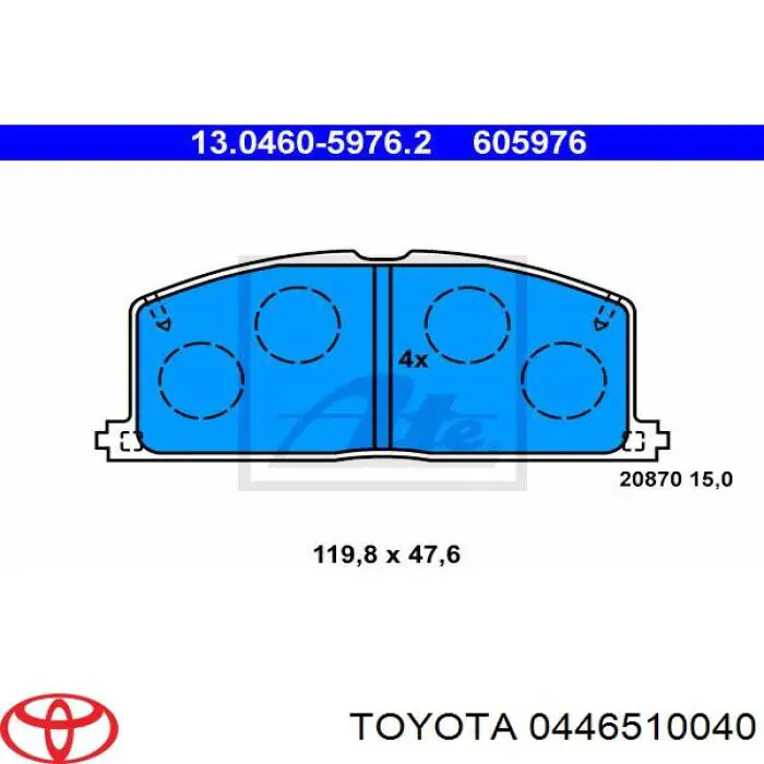 0446510040 Toyota колодки гальмівні передні, дискові
