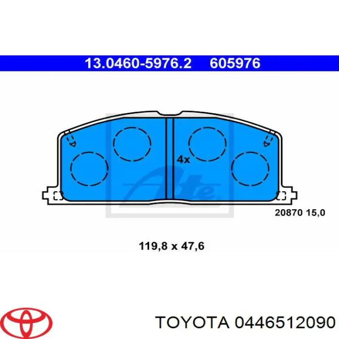0446512090 Toyota колодки гальмівні передні, дискові