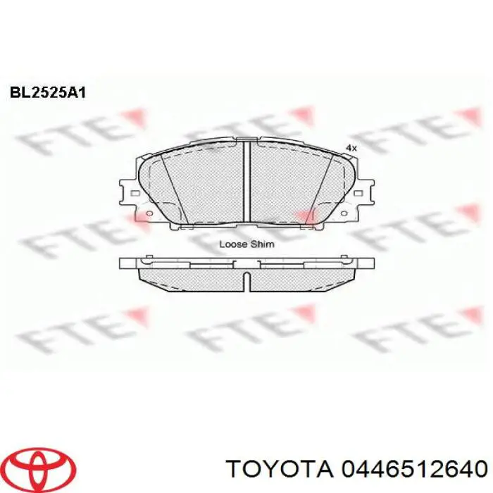 Колодки гальмівні передні, дискові 0446512640 Toyota