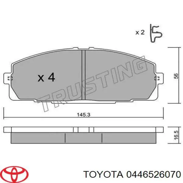 0446526070 Toyota колодки гальмівні передні, дискові