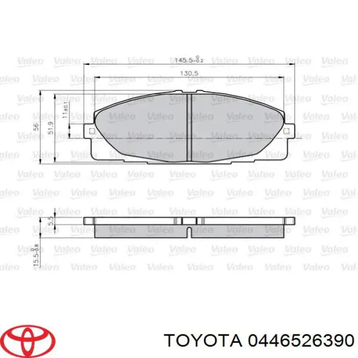 0446526390 Toyota колодки гальмівні передні, дискові