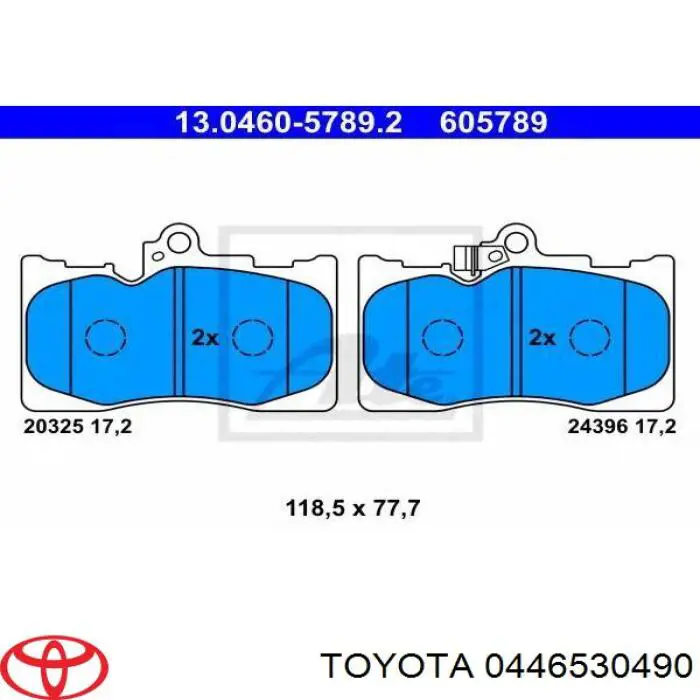 Колодки гальмівні передні, дискові 0446530490 Toyota