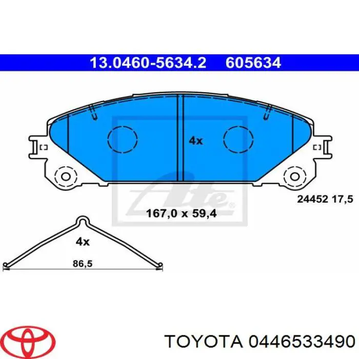 Гальмівні колодки Toyota 0446533490 ціна, від 35.52 USD