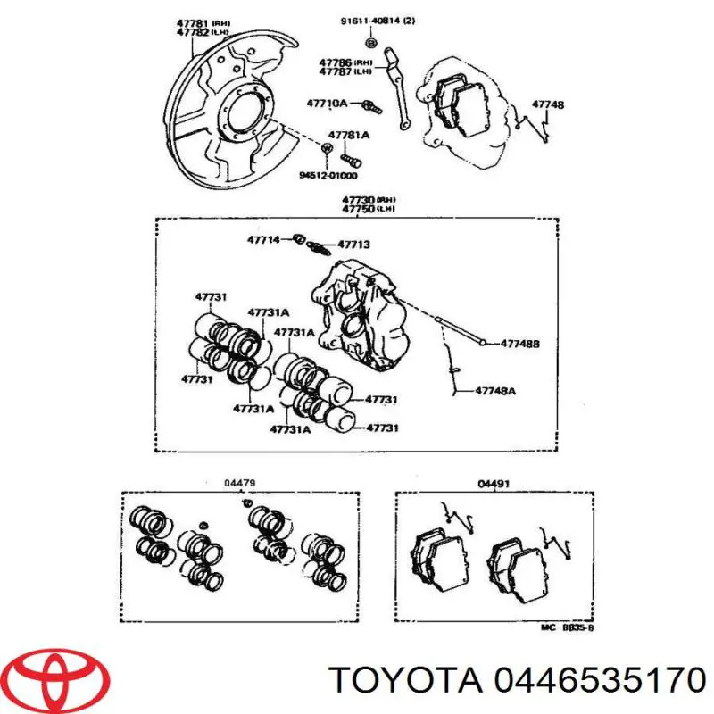 Колодки гальмівні передні, дискові 0446535170 Toyota