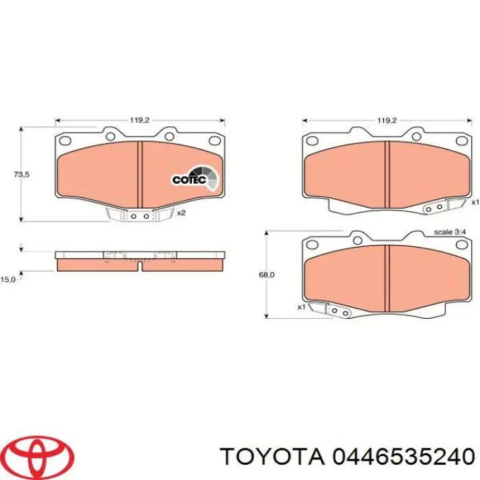 Гальмівні колодки Toyota 0446535240 ціна, від 19.40 USD