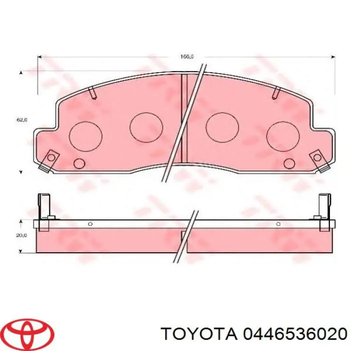 Колодки гальмівні передні, дискові 0446536020 Toyota