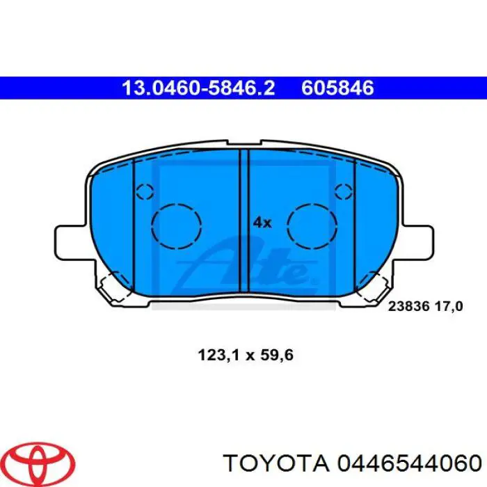 Колодки гальмівні передні, дискові 0446544060 Toyota