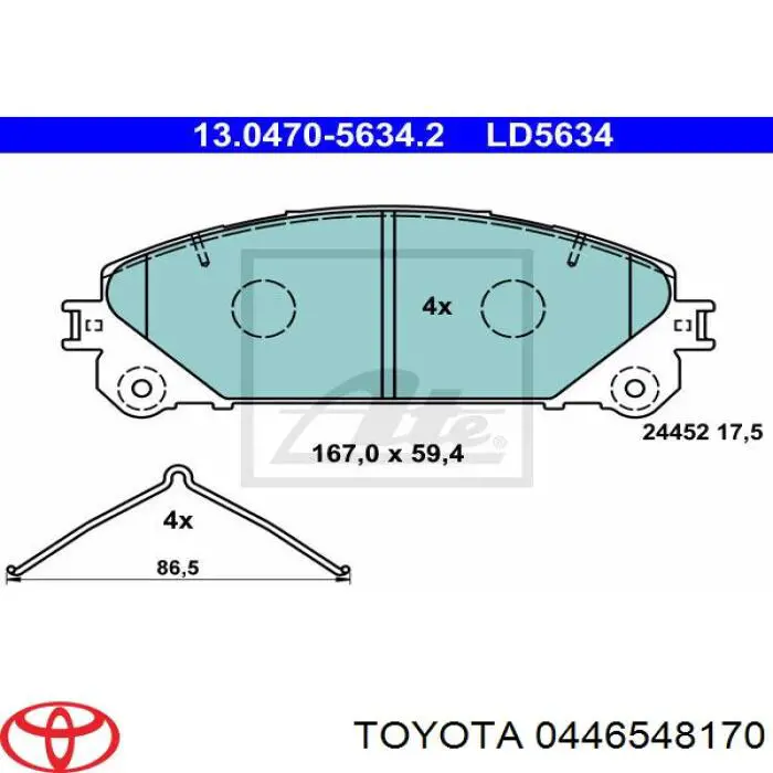 Гальмівні колодки Toyota 0446548170 ціна, від 34.17 USD