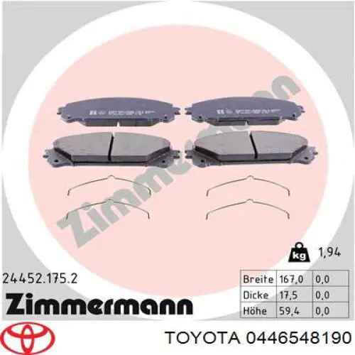 Гальмівні колодки Toyota 0446548190 ціна, від 31.75 USD
