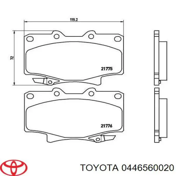 Колодки гальмівні передні, дискові 0446560020 Toyota