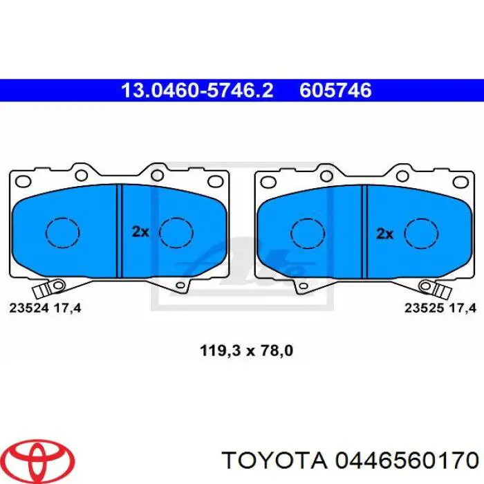 Колодки гальмівні передні, дискові 0446560170 Toyota