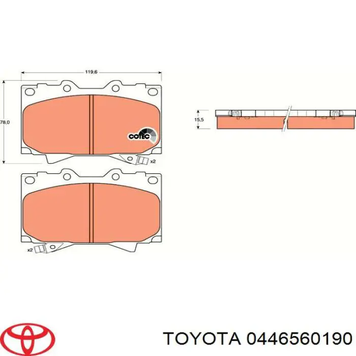 Колодки гальмівні передні, дискові 0446560190 Toyota