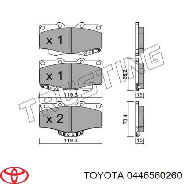 Колодки гальмівні передні, дискові 0446560260 Toyota