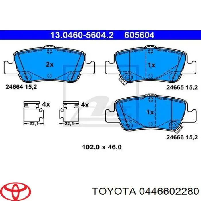 Задні гальмівні колодки Toyota 0446602280 ціна, від 21.54 USD