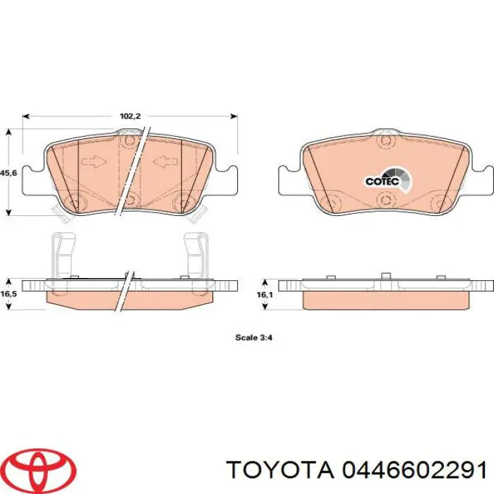 0446602291 Toyota колодки гальмові задні, дискові