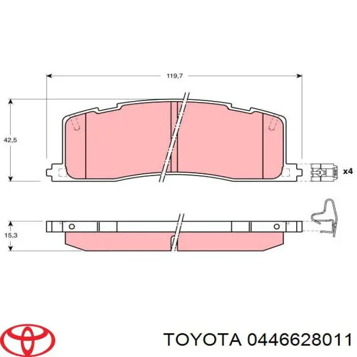 Колодки гальмові задні, дискові 0446628011 Toyota