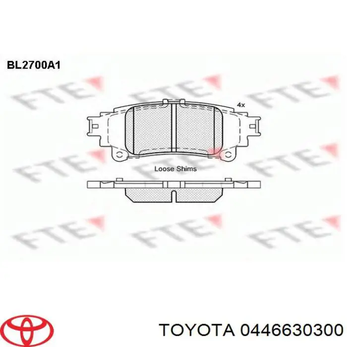 Задні гальмівні колодки 0446630300 Toyota