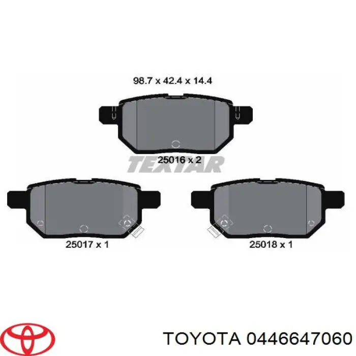 Задні гальмівні колодки 0446647060 Toyota