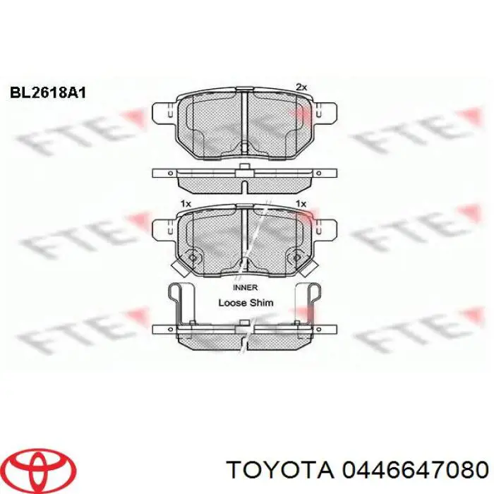 Задні гальмівні колодки 0446647080 Toyota