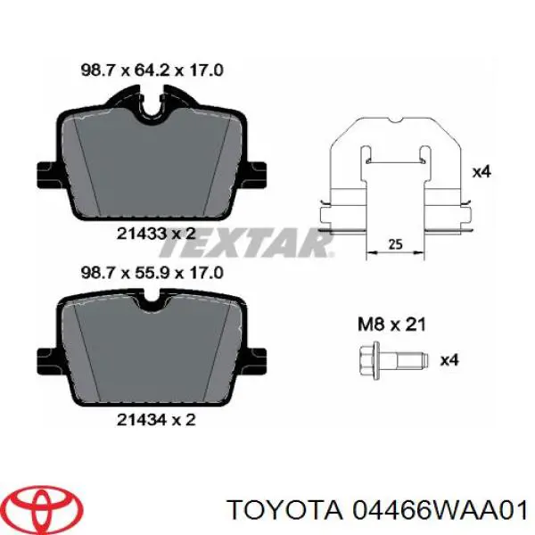 Задні гальмівні колодки Toyota 04466WAA01 ціна, від 69.37 USD