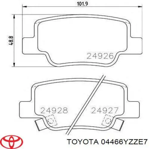 Задні гальмівні колодки 04466YZZE7 Toyota