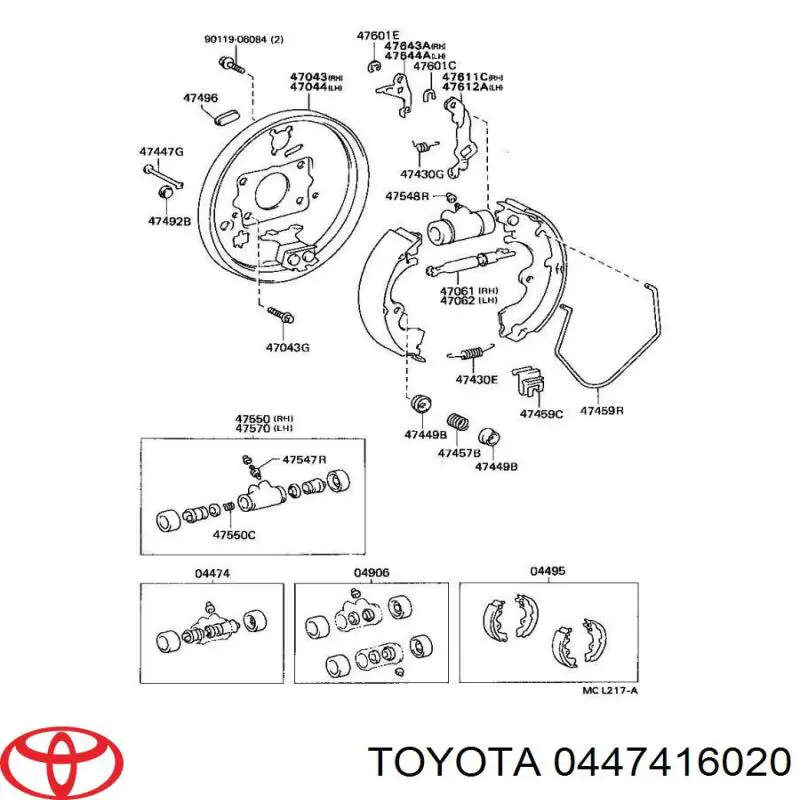 0447416020 Toyota ремкомплект заднього гальмівного циліндру