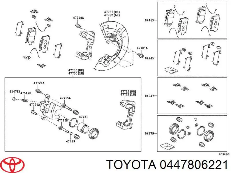 Ремкомплект супорту гальмівного переднього 447806290 Toyota