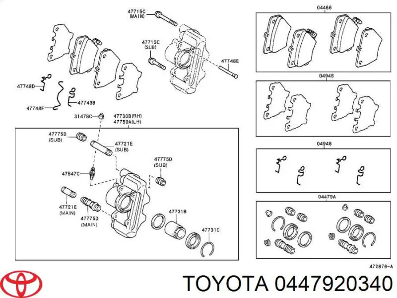 Ремкомплект супорту гальмівного заднього Toyota 0447920340 ціна, від 5.43 USD